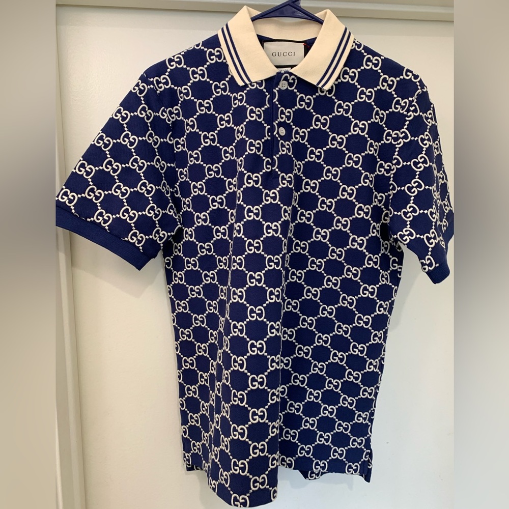 Gucci Monogram Logo Print Short Sleeve Polo Shirt